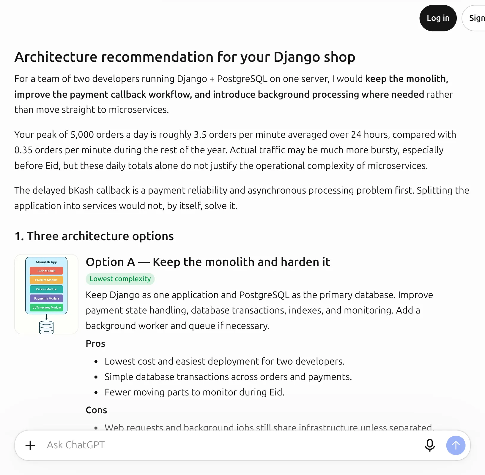 AI for architecture decisions: options, an ADR and a diagram