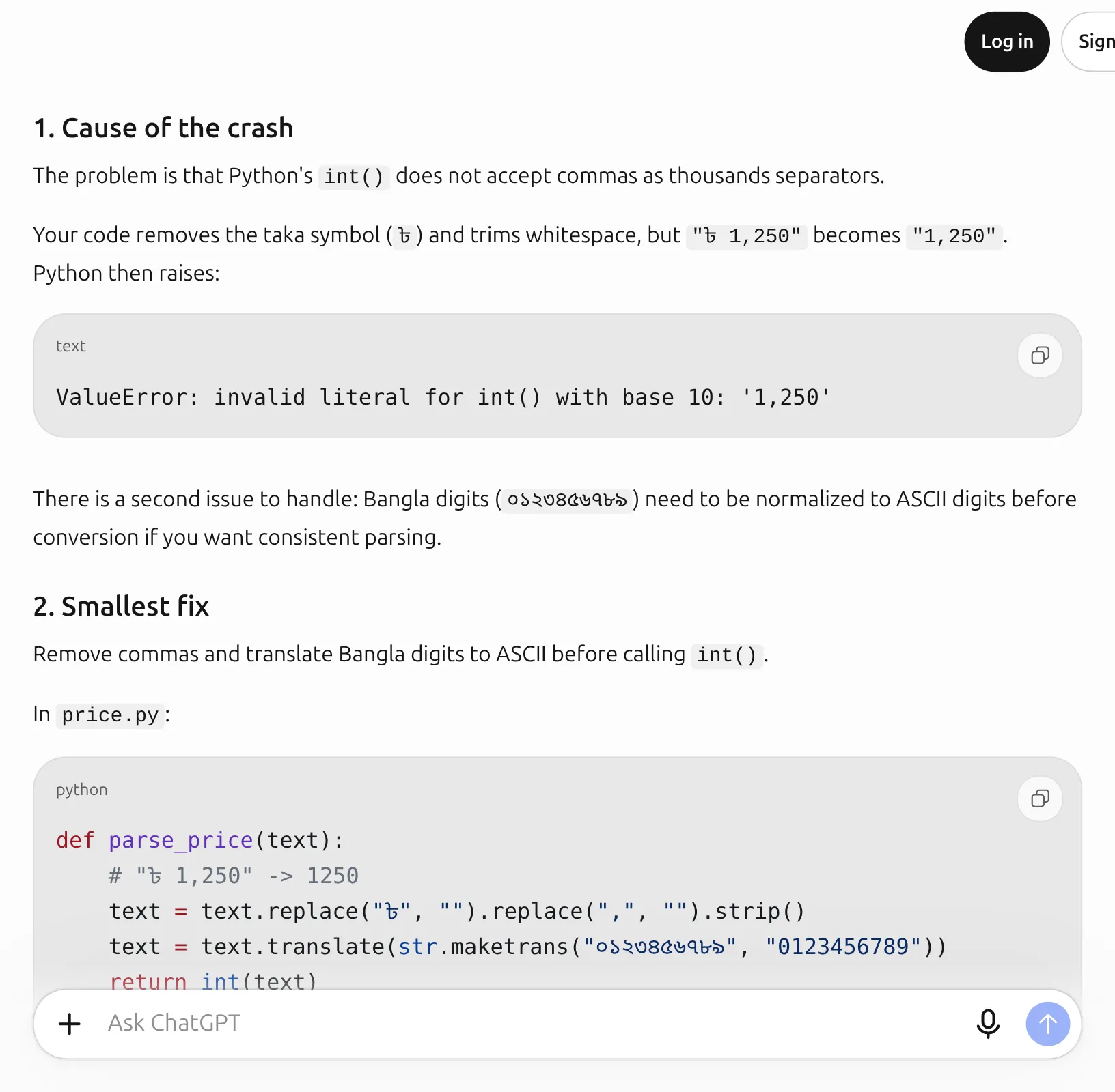 Debugging with AI: give it the code, the error and what you expected