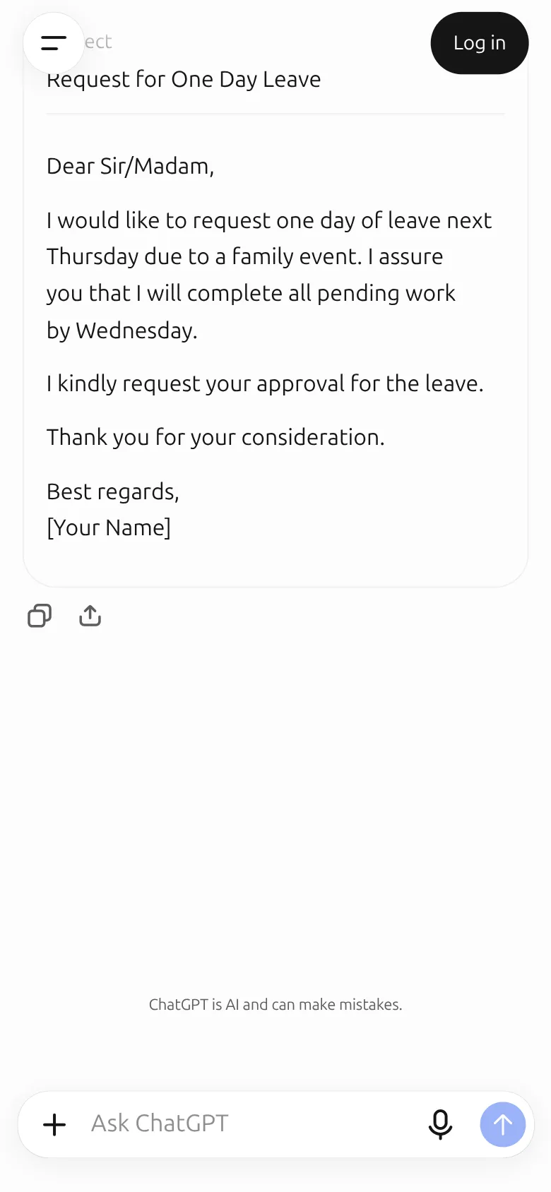 The copy button under ChatGPT's answer
