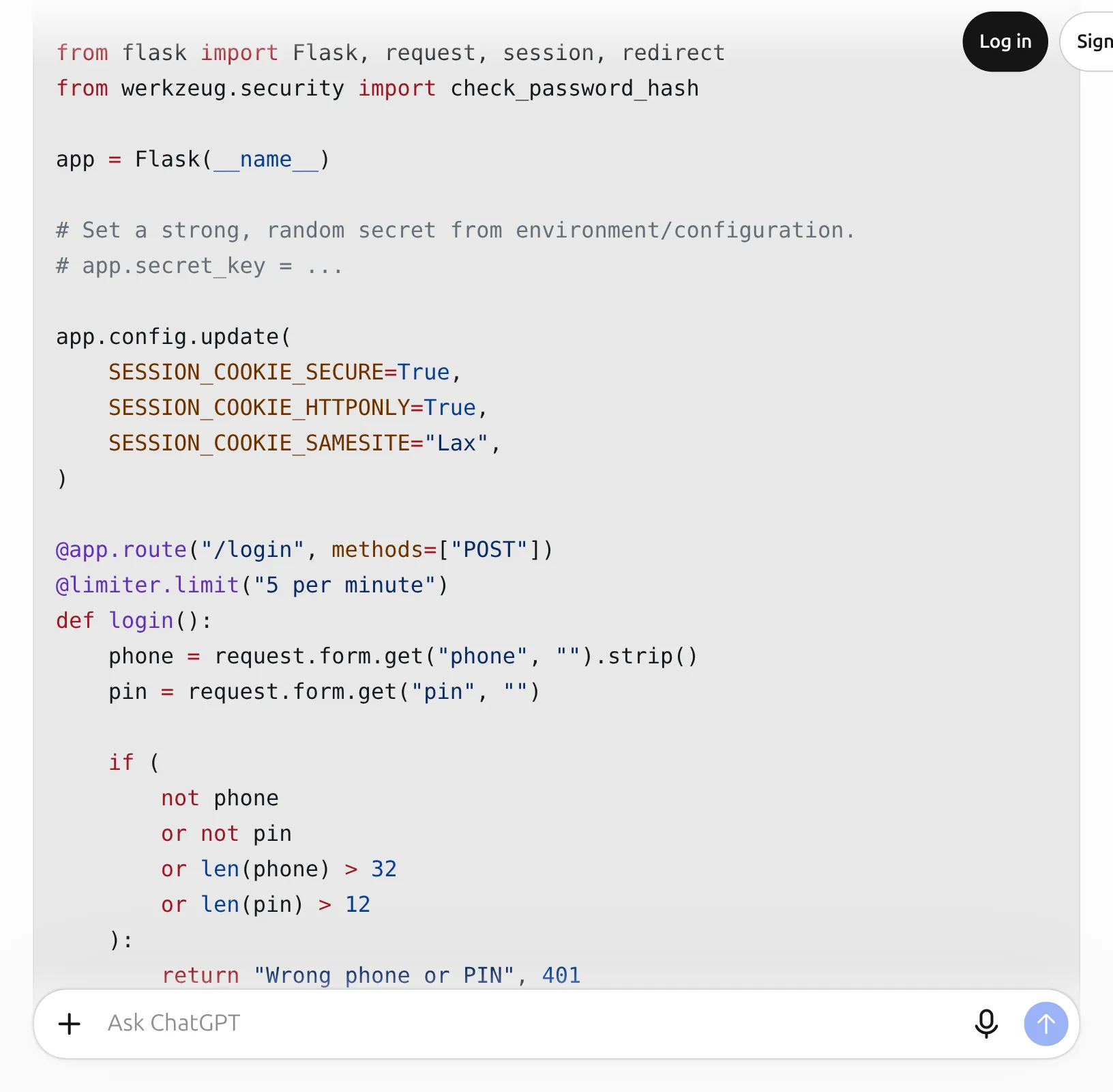 ChatGPT's complete corrected example with a parameterized query